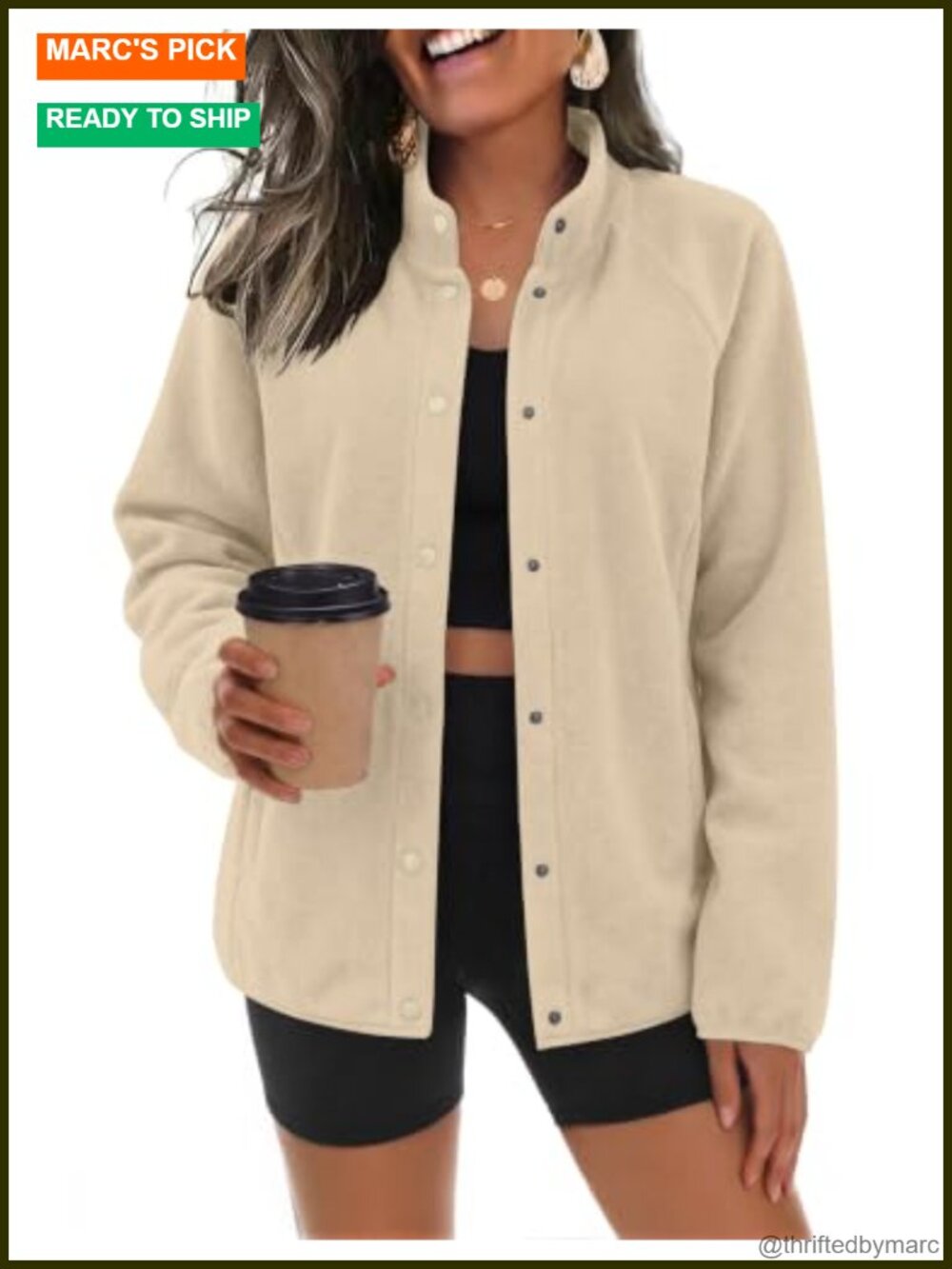 Women's Fleece Jacket Button Up Warm Winter Coat 4 Pockets Regular Fit